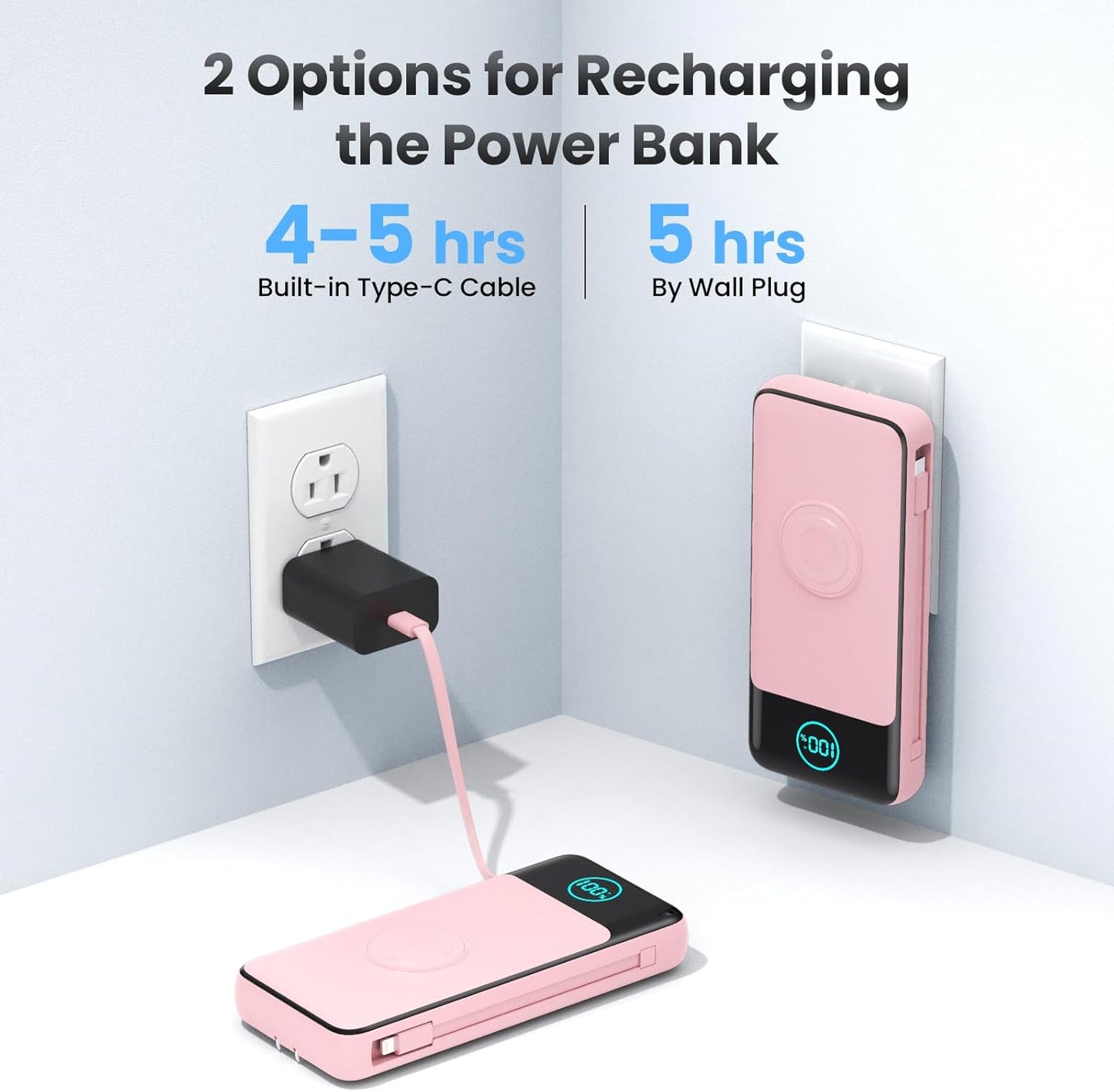 Portable Charger 26800mah for iPhone with Built-in Cables & AC Wall Plug,6-in-1 USB C Power Bank with iWatch Charger,25W PD Fast Charging Battery Pack for iPhone 16/15/14/13/12,Android,Apple Watch etc