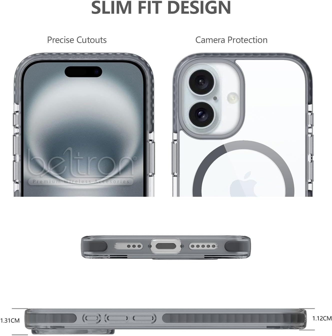 BELTRON Belt Case for iPhone 16 Plus, Slim Protective Transparent Case & Rotating Belt Clip Holster Combo (Compatible with MagSafe)