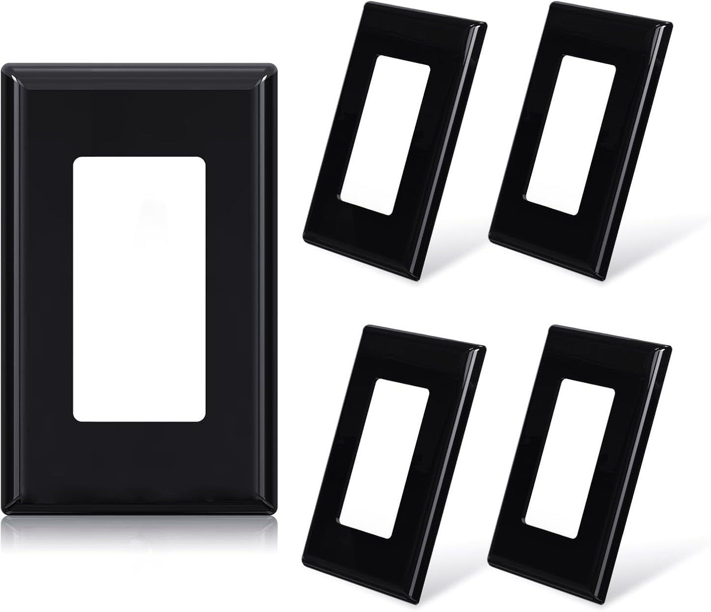 ELEGRP 1-Gang Screwless Decorative Wall Plates, Standard Size Unbreakable Thermoplastic Faceplate Cover for Decorator Receptacle Outlet Switch, UL Listed (5 Pack, Glossy Black)