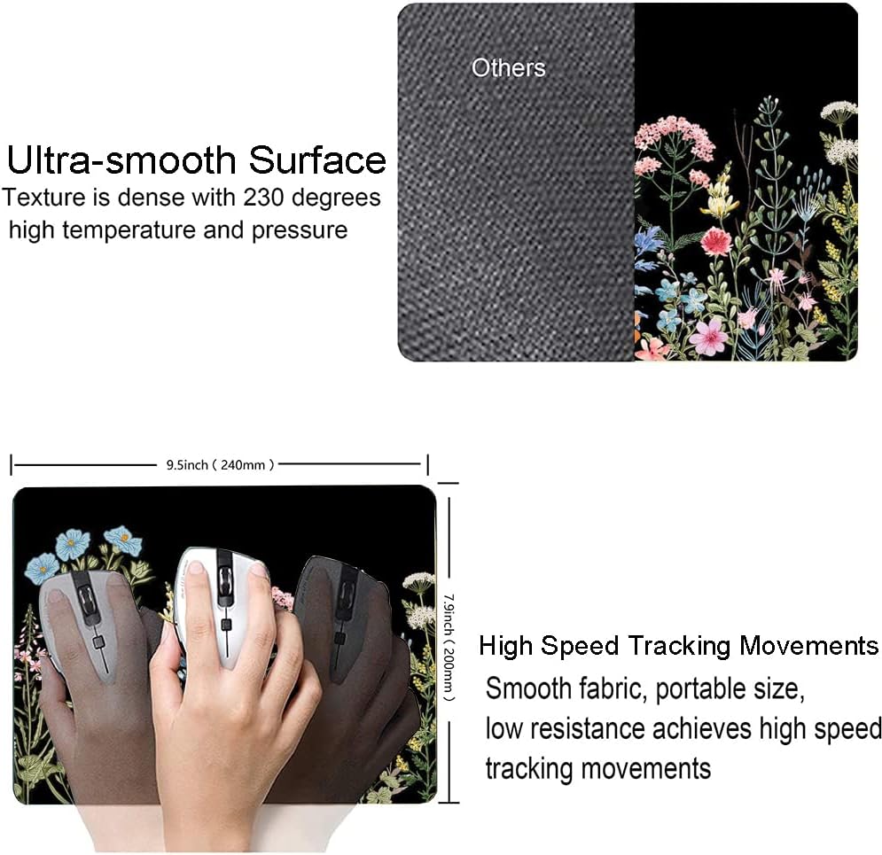 Mouse Pad, Premium-Textured Mouse Mat, Non-Slip Rubber Base Mousepad for Laptop, Computer & PC,9.5×7.9 in,Weeds