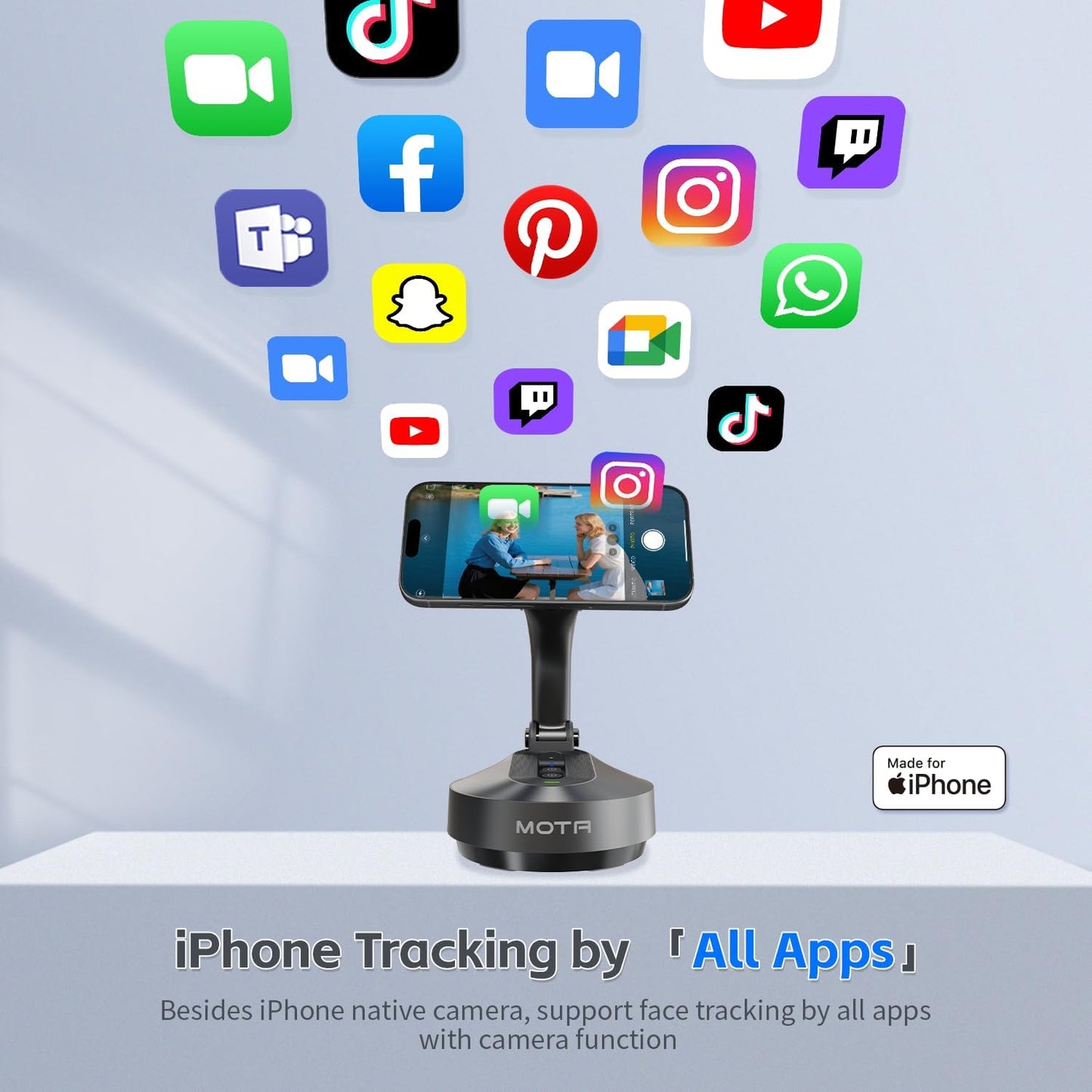 MOTA Tripod Stand Only for iPhone, Foldable Gimbal Stabilizer with Remote Control, 2 Axis Phone Stand for Video Recording with Megnetic Holder for Desk, 360 Degree Tracking Gimbal for All Apps