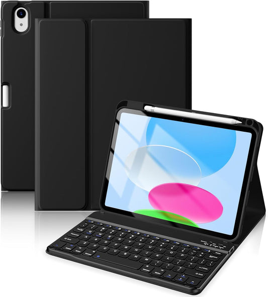 for iPad 10th Generation Case with Keyboard 10.9 Inch- Magnetic Wireless Keyboard Case with Pencil Holder Stain Proof Folio Cover for iPad (A16) 11th Gen 11 Inch 2025/10th Gen 2022 - Black
