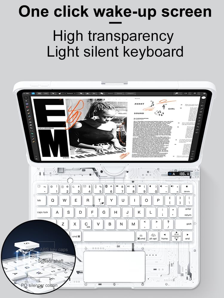 KARTICE Transparent 360 Keyboard Case with Wireless Keyboard for iPad Air 11 Inch 2024, 10.9" iPad Air 5th/4th, 11" iPad Pro 4/3/2/1 360° Rotating Stand