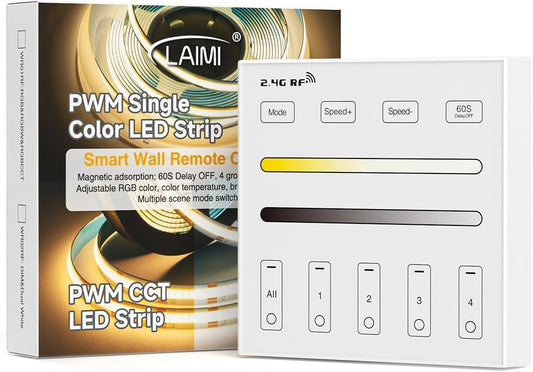 BTF-LIGHTING WR02RF Wireless 2.4G RF 4 Zones CCT Color Temperature LED Strip Wall Mounted Smart Panel Remote Powered by 2XAAA Batteries 3V Work with WB5 LM052 LM053 C02RF C02W C01RF C01W Controller