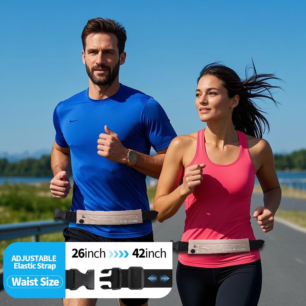 USHAKE Slim Running Belt for Women Men-Runners Phone Holder Fanny Pack, Adjustable, Bounce Free Waist Pouch bag for Workout, Money Belt, Run Gear Accessories Pink