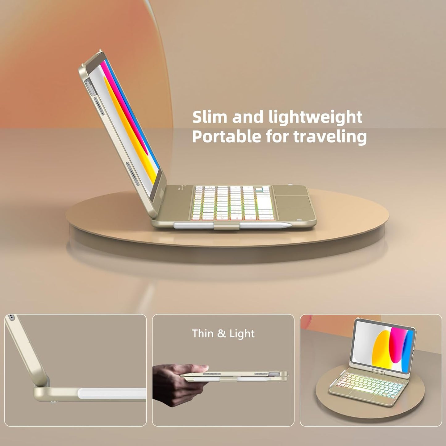 for iPad A16 11th Generation/10th Generation Case with Keyboard,Touch Keyboard for iPad 11" /10th Gen 10.9 inch 2022-10 Color Backlight, 360° Rotatable Protective Cover (Rock Grey)