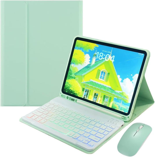 for iPad 9.7 inch 6th/5th Generation, Air 2, Air, iPad Pro 9.7 Keyboard Case with Mouse and Rainbow Backlit Detachable Bluetooth Keyboard Cover,Mint Green