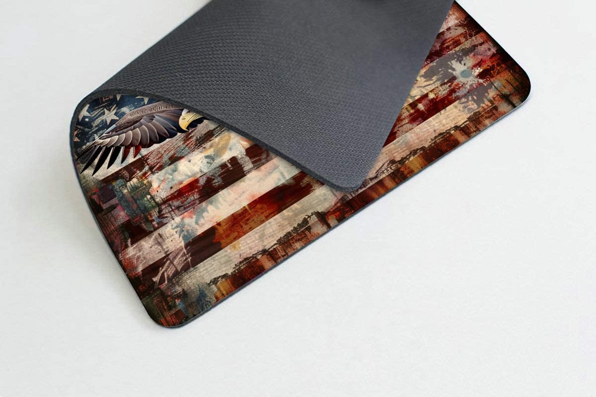 Square Mouse Pad Patriotic Bald Eagle with American Flag-7,Gaming Mouse Pads for Desk,Soft Computer Waterproof Non-Slip Mouse Mat