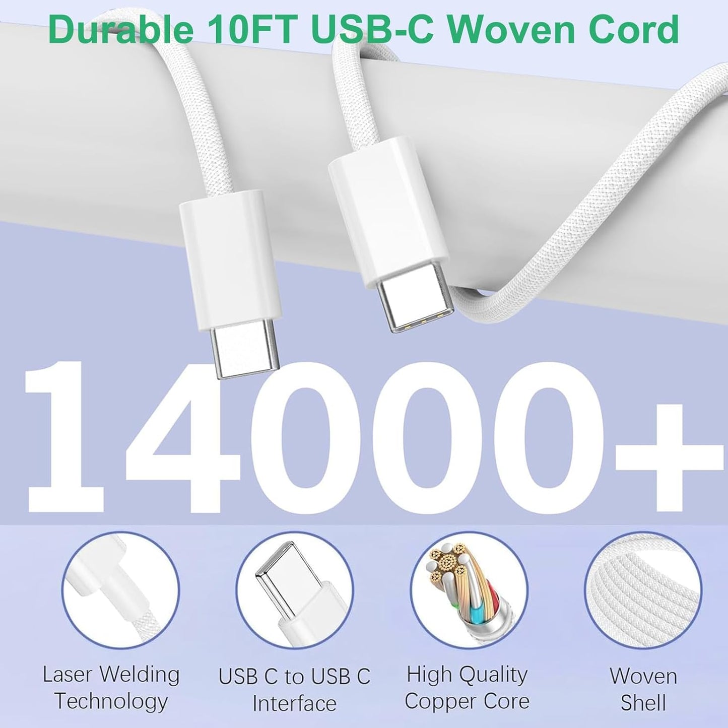 iPhone 16 15 Charger Fast Charging,3Pack 20W Fast Charging USB C Charger with 10Foot Long Type C to C Cable Cord TypeC Block Brick for iPhone 16e/16/16 Pro/16 Plus/16 Pro Max/15 Pro,iPad Air/Pro/Mini