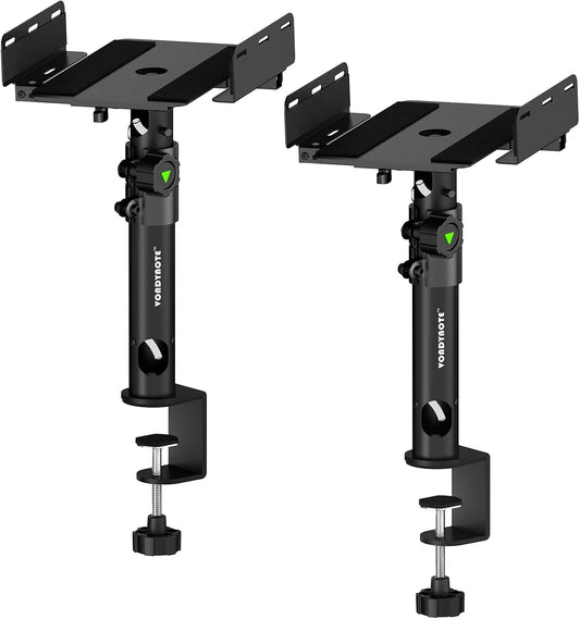 Set of 2 Dual Side Clamping Studio Monitor Stands Desktop Clamp Speaker Stands with Cable Management Extendable Top Plate Mounted by Screws