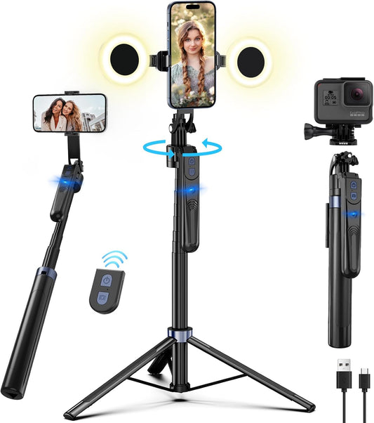 Face Tracking Tripod for iPhone with Light,70 inch Phone Tripod Holder with Remote,Travel Selfie Stick for Content Creator Vlog Live Stream Video Recording