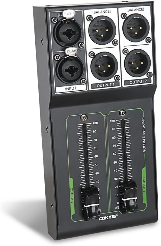 Passive Stereo Volume Controller, XLR 2 Input 2 Output Stereo Studio Controller, Plug and Play for Studio Speakers, Home Audio with Metal Interfaces, Great for Live Performance