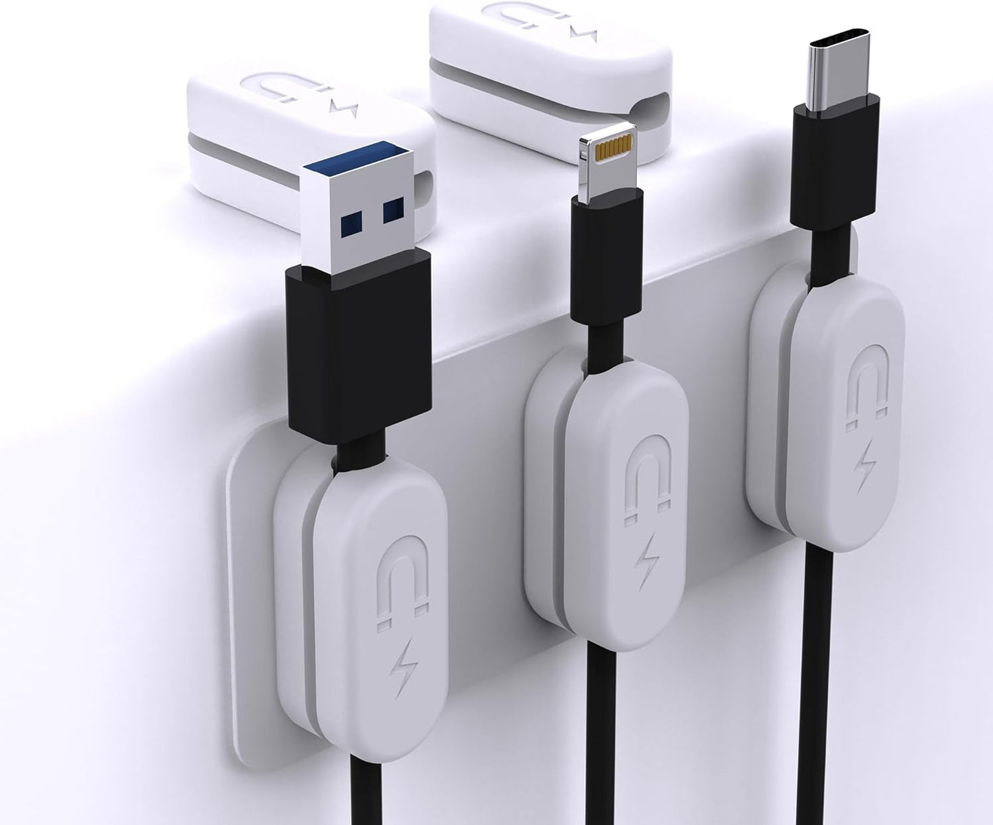 Magnetic Cable Clips [5-Pack] – Chargeworx Cord Organizer for Desk, Nightstand, Car, Wall – Strong Adhesive Wire Holder for USB-C, Lightning, Micro-USB – Tangle-Free, Snap-On, Easy Cable Management