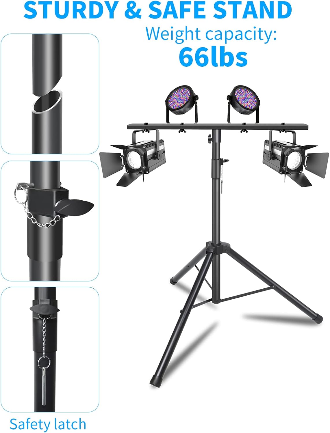 DJ Lights Stand, Heavy Duty DJ Stand 1 Pack, Portable Par Can Tripod Stage Light Stand Adjustable Height 41-95 Inch, DJ Lighting T Bar Suitable for Stages, Bar, Banquet, Party