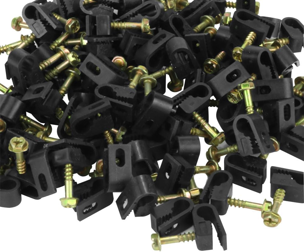 Skywalker Flexible Single Cable Screw Clips (Pack of 100 / Black)