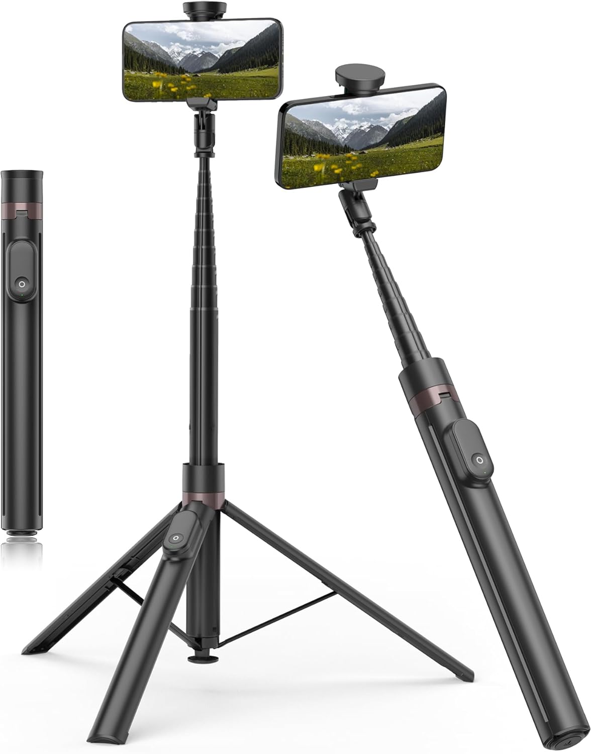 TONEOF 70" Automatic Phone Tripod with Magnetic Rechargable Remote,Selfie Stick 360° Vertical & Horizontal Rotatable,Stable for iPhone/Android(Black)