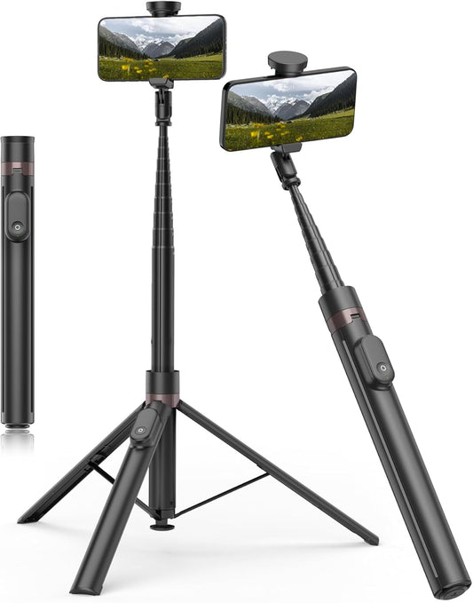 TONEOF 70" Automatic Phone Tripod with Magnetic Rechargable Remote,Selfie Stick 360° Vertical & Horizontal Rotatable,Stable for iPhone/Android(Black)