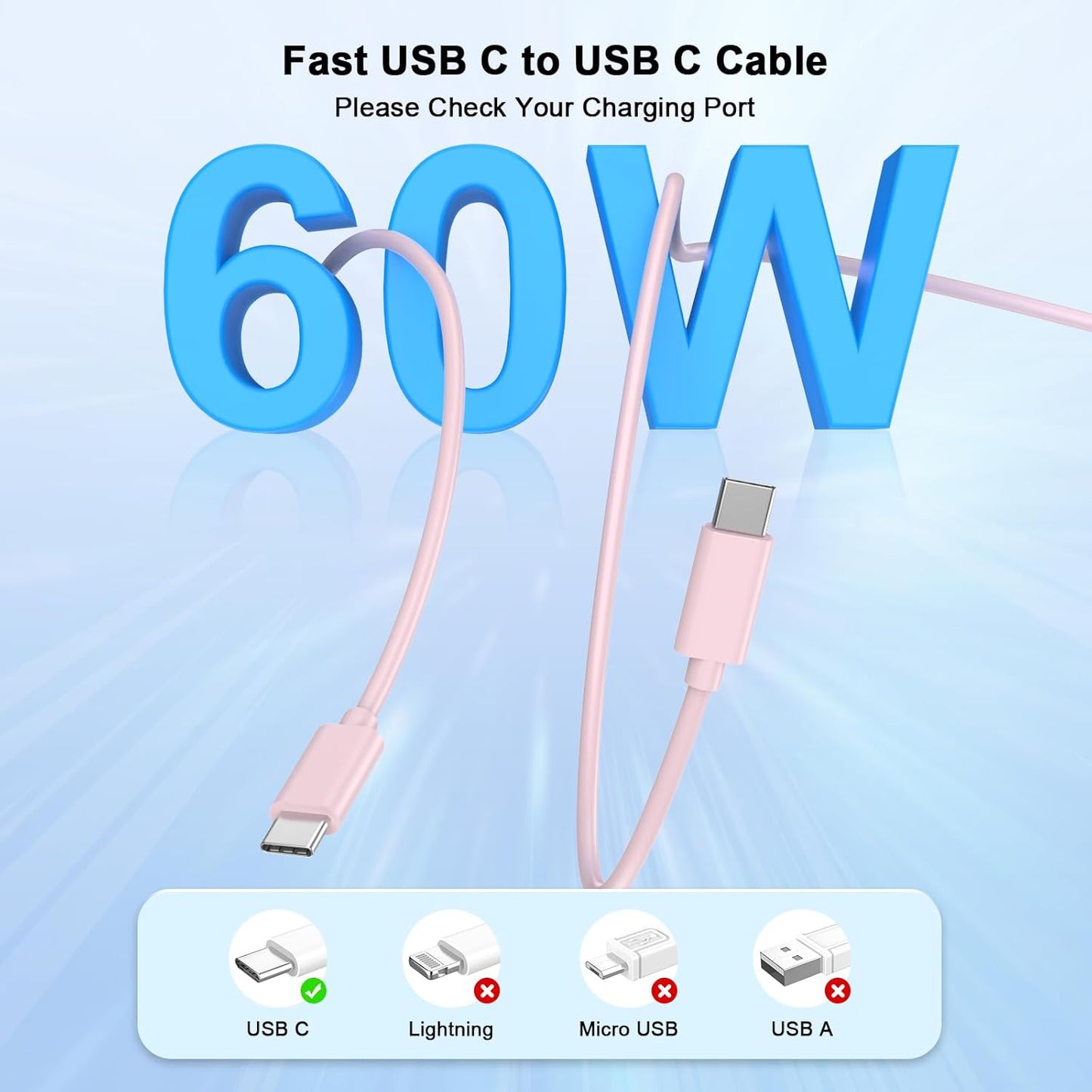 Matsusho iPhone 16 15 Charger Fast Charging 10 FT, 2 Pack 20W USB C Wall Charger with 10FT Type C Charger Fast Charging Cable for iPhone 16/16 Plus/16 Pro/16 Pro Max/15/15 Pro/15 Pro Max/15 Plus, Pink
