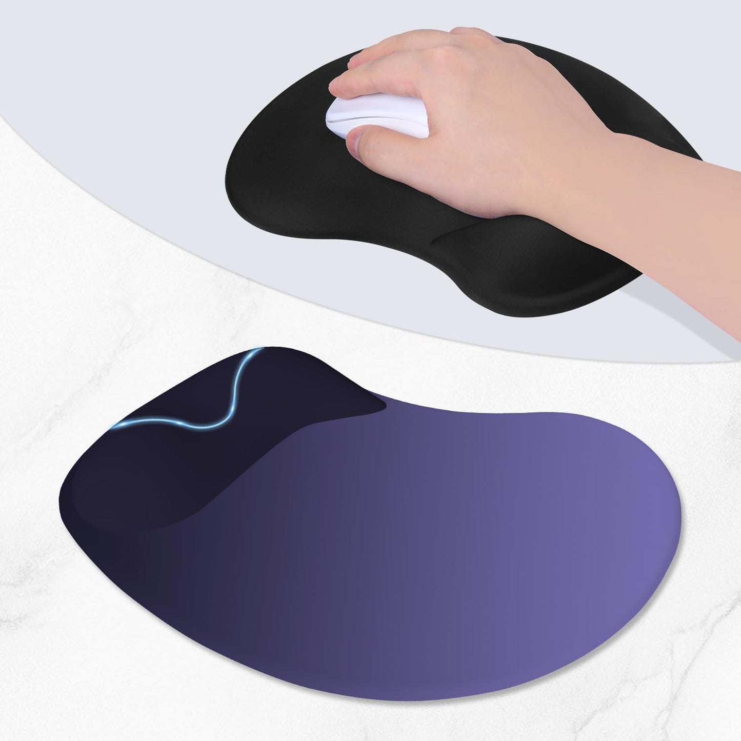 ITNRSIIET Ergonomic Mouse Pad, Cushioned Gel Wrist Rest, Non-Slip Base, Smooth Surface, Compatible with All Mice for Office & Gaming, Desk Accessory, 9.5 x 8.2 inch, Violet Gradient
