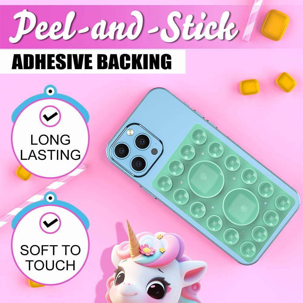 Silicone Suction Phone Holder Mount,Silicon Adhesive Phone Accessory for iPhone and Android, Hands-Free Mirror Shower Phone Holder,TikTok Videos and Selfies (Green, Single Sided)