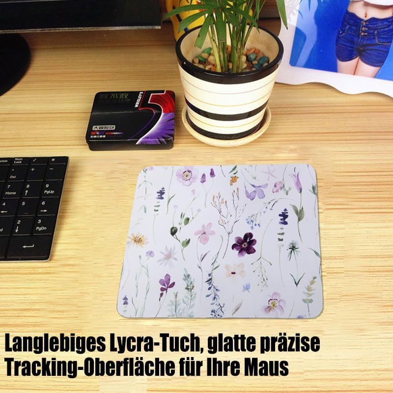 Mouse Pad, Gaming Mouse Pad, Non-Slip Rubber Base Mouse Mat with Designs for Laptop, Computer & Office, 9.5 x 7.9 x 0.12 inches (Purple Flowers)