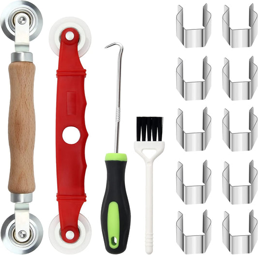 Window Screen Repair Kit Mesh Screen Spline Roller Repair Tools Kit with Screen Installer Clips, Metal and Plastic Spline Fixing Tool Kit for Window Screen