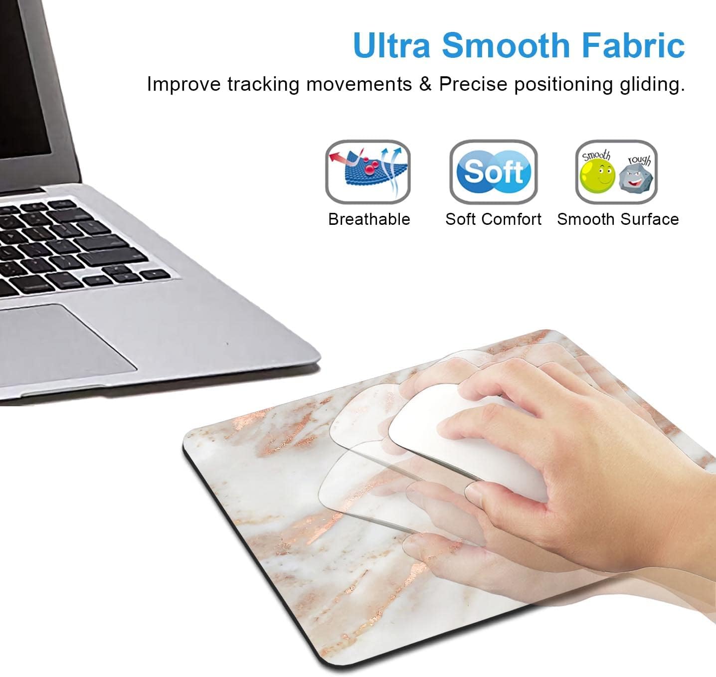 IMAYONDIA Mouse Pad, White and Rose Gold Marble Mouse Pad, Non-Slip Rubber Base Mousepad, Women Girly Computer Small Mouse Mat for Work Office Home, 9.5 x 7.9 Inch- Abstract Metallic Luxury Texture