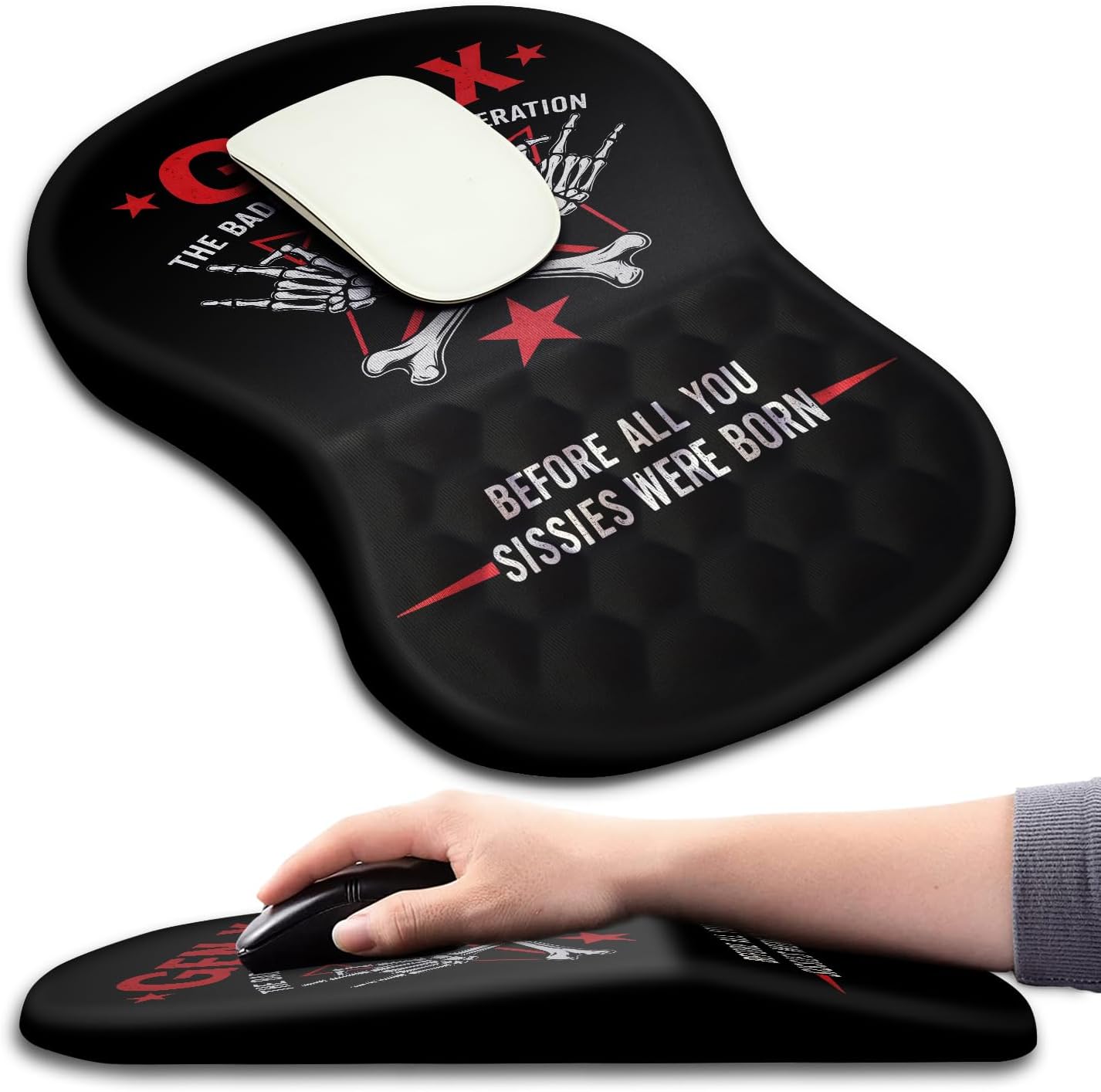 Hokafenle Ergonomic Mouse Pad Wrist Support with Massage Design, Wrist Rest Pain Relief Mousepad with Memory Foam&Non-Slip PU Base, Mouse Pads for Wireless Mouse & Desk (12x8 inch,Gen X)
