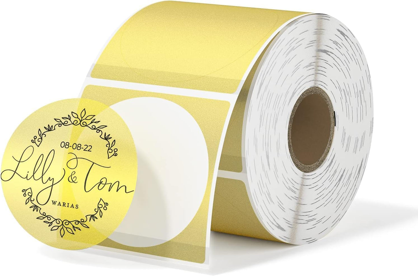 MUNBYN 2 Inch (50.8X 50.8mm) Gold Transparent Thermal Labels, Round Fine Glitter Printable Thermal Stickers for Small Businesses, 500 Labels/1 Roll