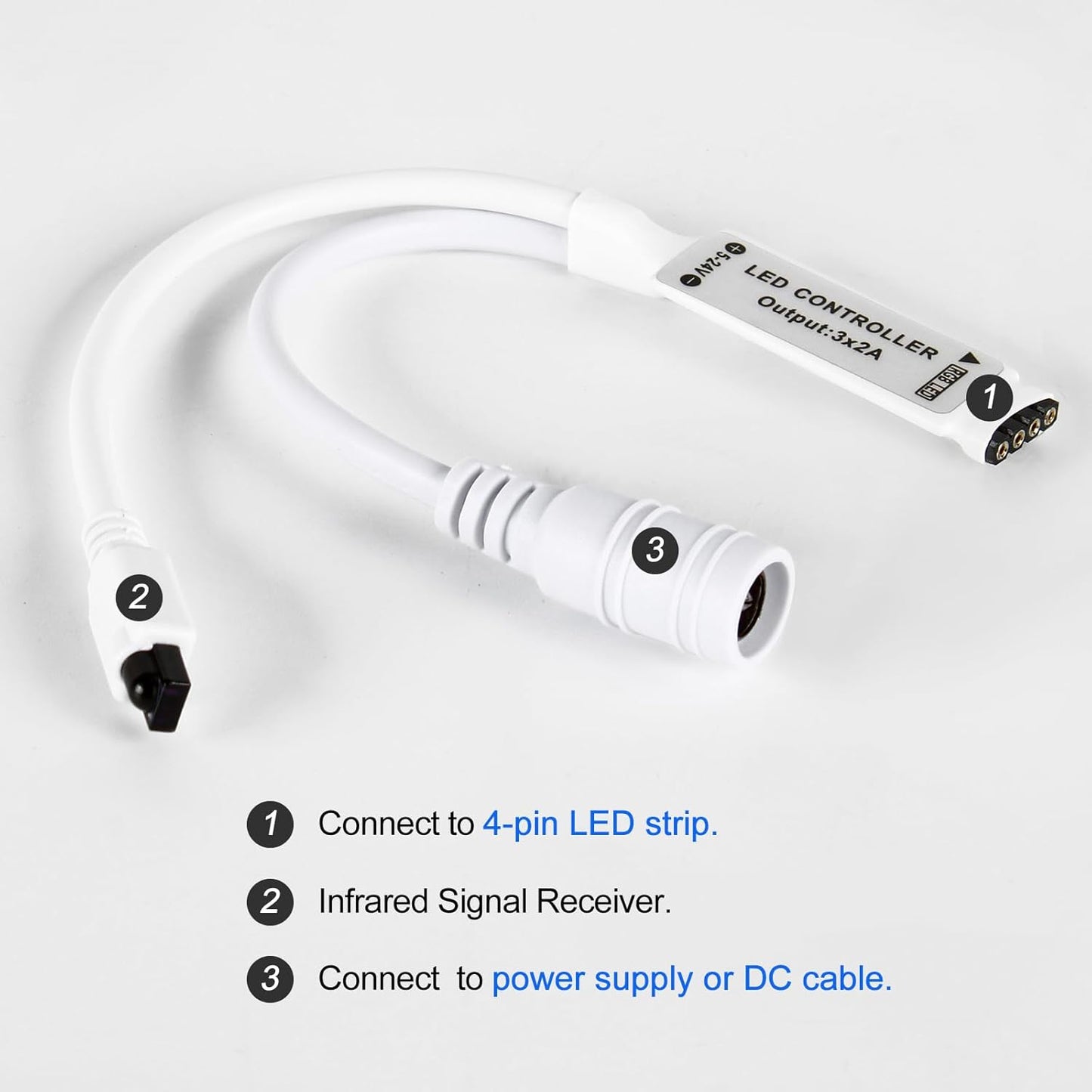 RGBZONE Mini 4 PIN LED Controller, 24 Keys IR Wireless Remote Control, DC 5V-24V RGB LED Light Strips Controller for SMD 3528 5050 5630 Light Strips