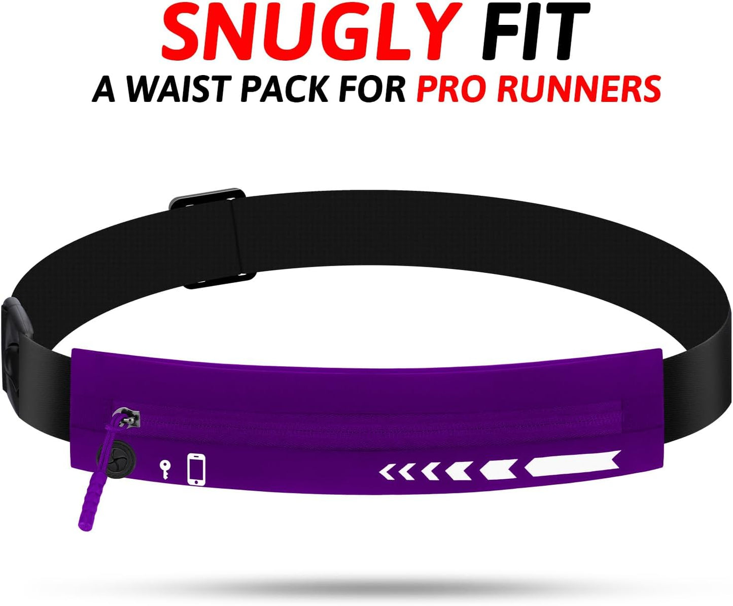 USHAKE Slim Running Belt for Women Men-Runners Phone Holder Fanny Pack, Adjustable, Bounce Free Waist Pouch bag for Workout, Money Belt, Run Gear Accessories Purple
