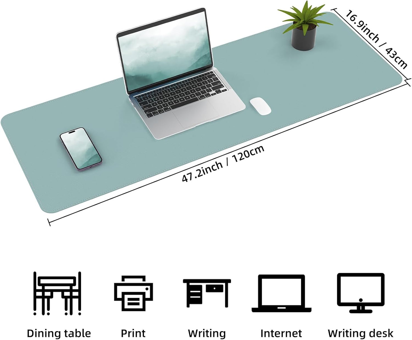 Leather Desk pad Protector,47 * 17in Large Desk mat with Natural Cork & PU Leather,Mouse pad,Non-Slip Office Desk Mat,Waterproof Desk Writing Pad for Office and Home (Light Blue)