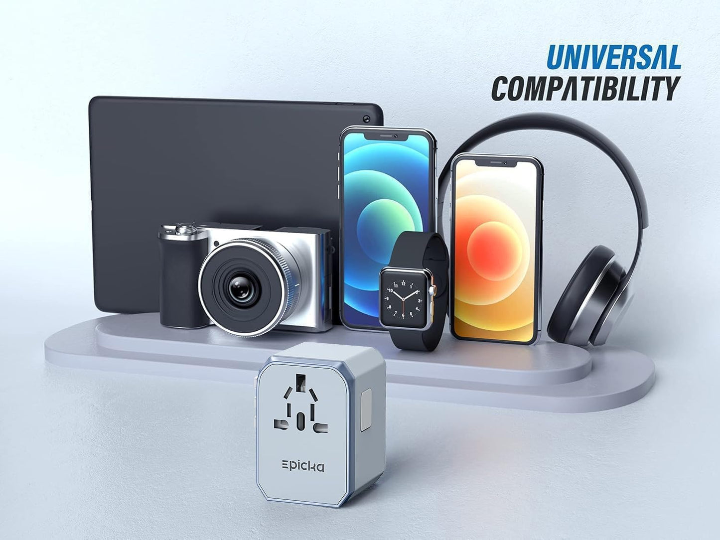 EPICKA European Travel Plug Adapter, Universal Travel Adapter - International Power Adapter Worldwide Charger with USB-C & 4 USB-A Ports, Travel Essentials for Italy, Japan, Europe, UK (TA-105, Blue)