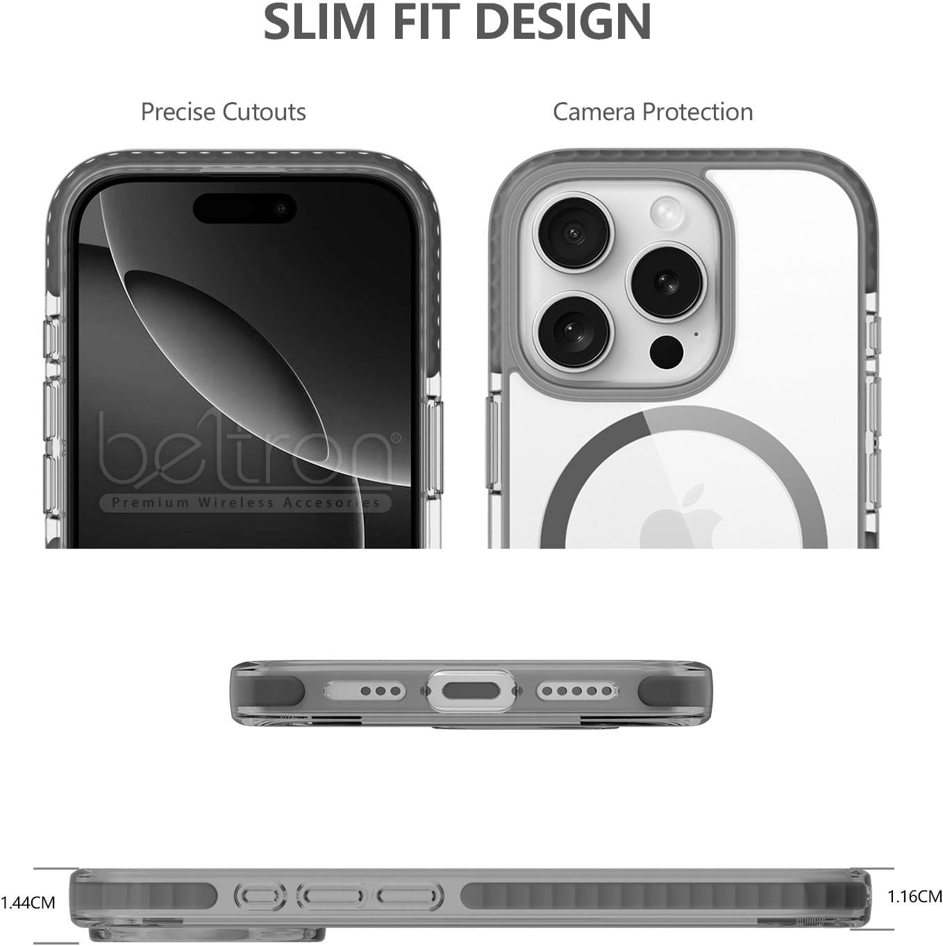BELTRON Belt Case for iPhone 16 Pro, Slim Protective Transparent Case & Rotating Belt Clip Holster Combo (Compatible with MagSafe)