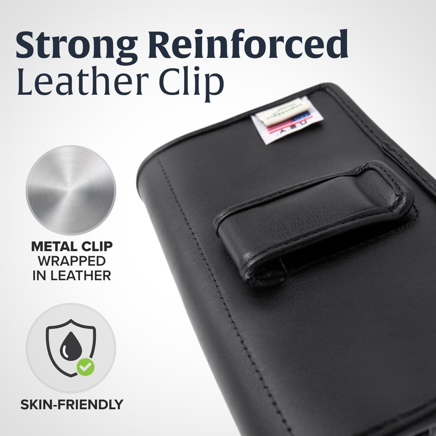 Turtleback Belt Holder for iPhone 16 Pro Max, 15 Pro Max, 14 Pro Max -Large- Fits w/Defender Bulky Style Cases, Premium Black Leather, Horizontal Case, Magnetic Close, Leather Wrapped Belt Clip