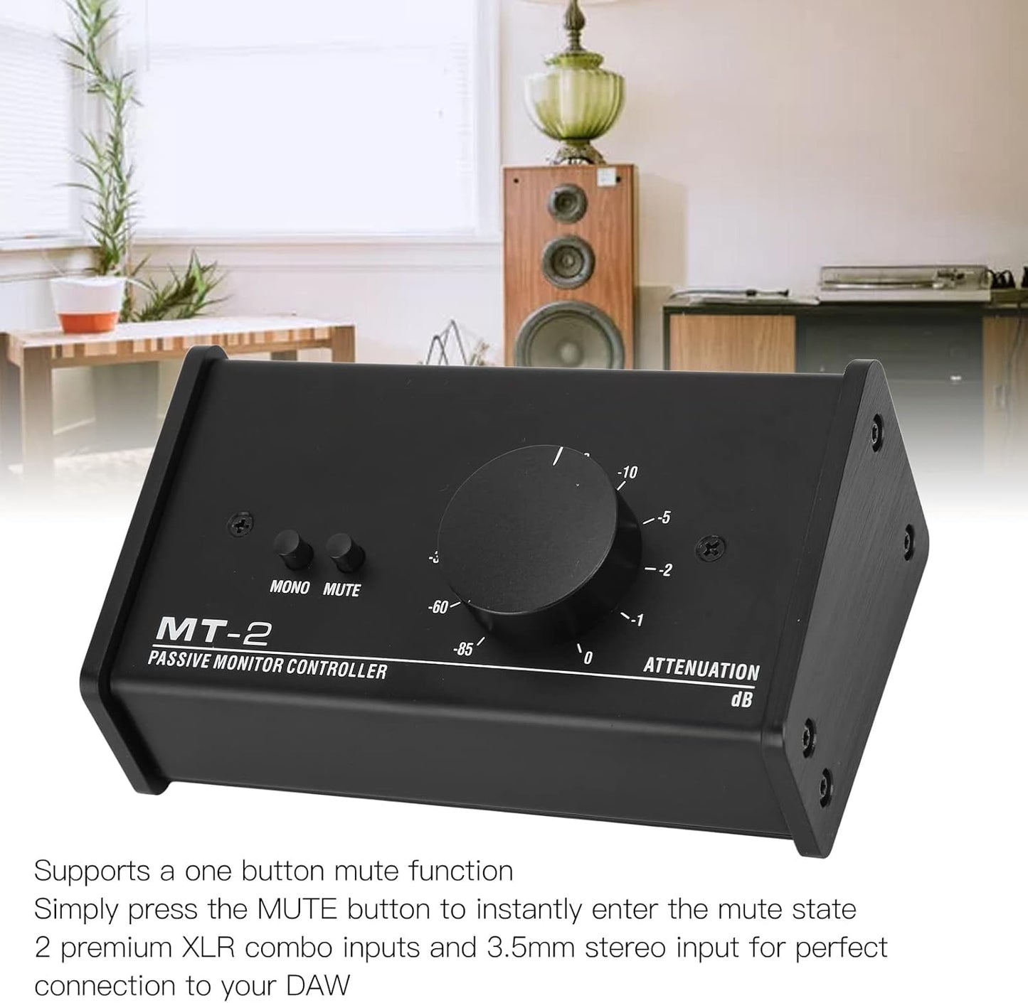 Big Knob Passive Monitor Controller, XLR and 3.5mm Interface Large Volume Knob Mute Control Passive Studio Monitor Controller Stereo Monitor Volume Controller