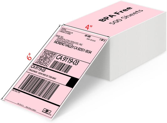 JADENS 4X6 Thermal Direct Shipping Label Compatible with JADENS MUNBYN, IDPRT, Rollo, Postage Label Paper for Small Businesses, 250 Labels/Pack, Pink