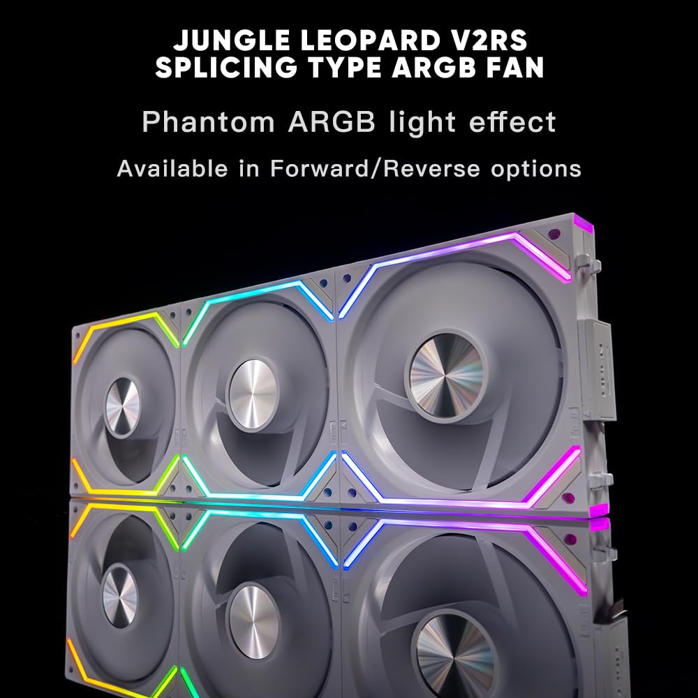 Jungle Leopard Interstellar V2 RS 120mm PC Reverse Blade Case Fan Infinity Mirror Module Daisy-Chain ARGB Fan Triple Pack Suitable Computer Cooling Fans 360mm AIO Cooler(White-3Pack)