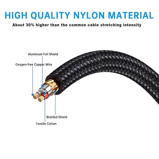 (10FT / 2 Pack) 3.5mm to RCA Cable,Gold Plated, 1/8 Male to Male Stereo Aux Cord Y Splitter Adapter for Tablets, Speakers, Smartphones, MP3, HDTV