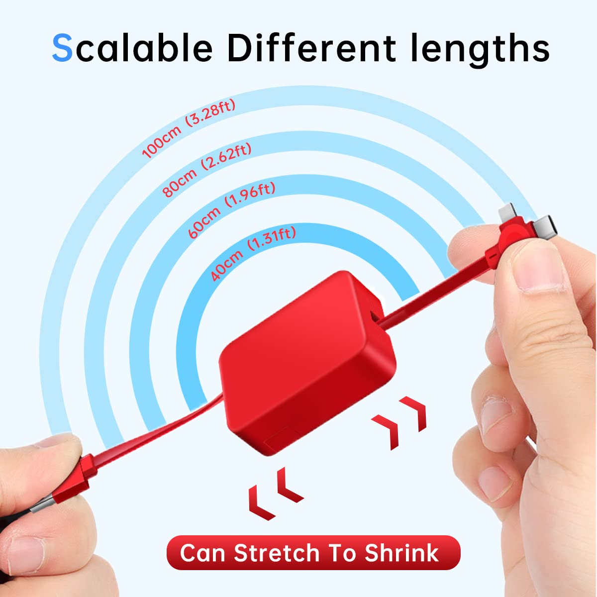 2 Pcs 3 in 1 Retractable Multi Chargers Cable(3.28FT) with USB C/Micro USB/IP and Phone Stand, Festivals and Birthday Gift for Your Family and Friends, Compatible with iPhone/Android/Tablet