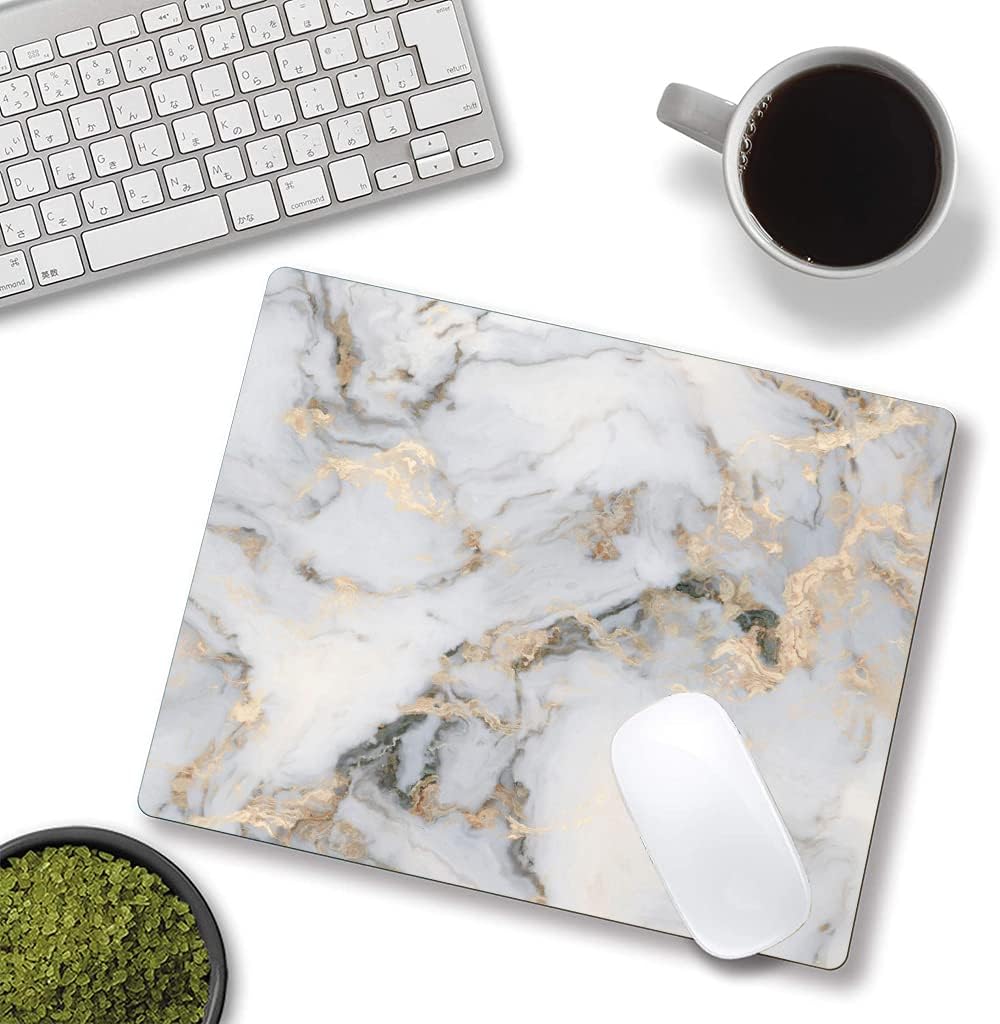Mouse Pad, Gray Gold Marble Mouse Pad, Premium-Textured Marbling Mouse Mat Square Waterproof Non-Slip Rubber Base Computer Mousepad for Office Laptop Desk