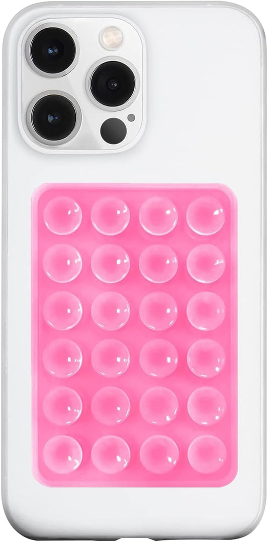 Silicone Suction Phone Case Mount, Silicon Adhesive Phone Accessory for Smartphones, Hands-Free Mirror Shower Phone Holder for Selfies, Tiktok Videos (Pink)