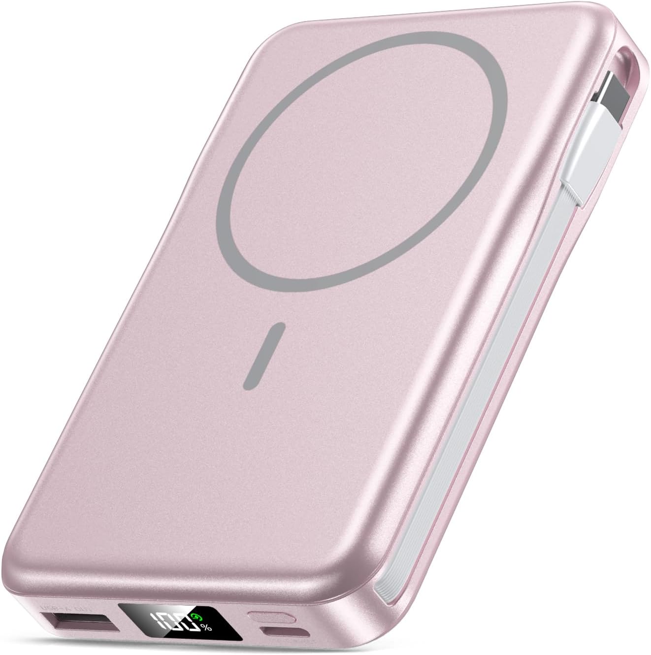 Magnetic Portable Charger, 10000mAh Power Bank, 5 in 1 Portable Charger with Built in Cable, 20W Fast Charging for Magsafe Battery Pack Compatible with iPhone 16/15/14/13 Pro/Pro Max, Samsung Series