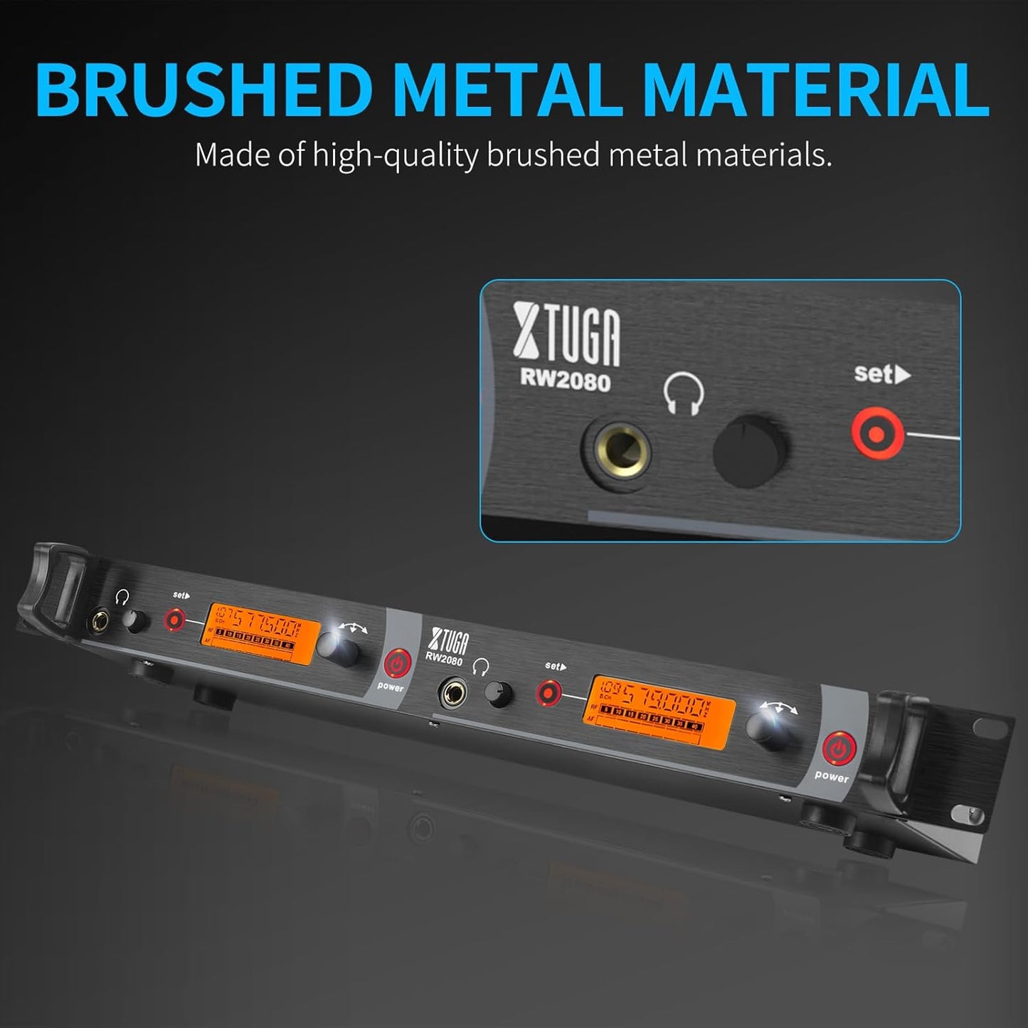 XTUGA RW2080 Wireless in Ear Monitor System 8 Bodypacks UHF IEM System, 2 * 40 Frequencies Mono Design Stage Monitors Earphone, 300Ft for Band, Studio or Musicians, 902-928mhz