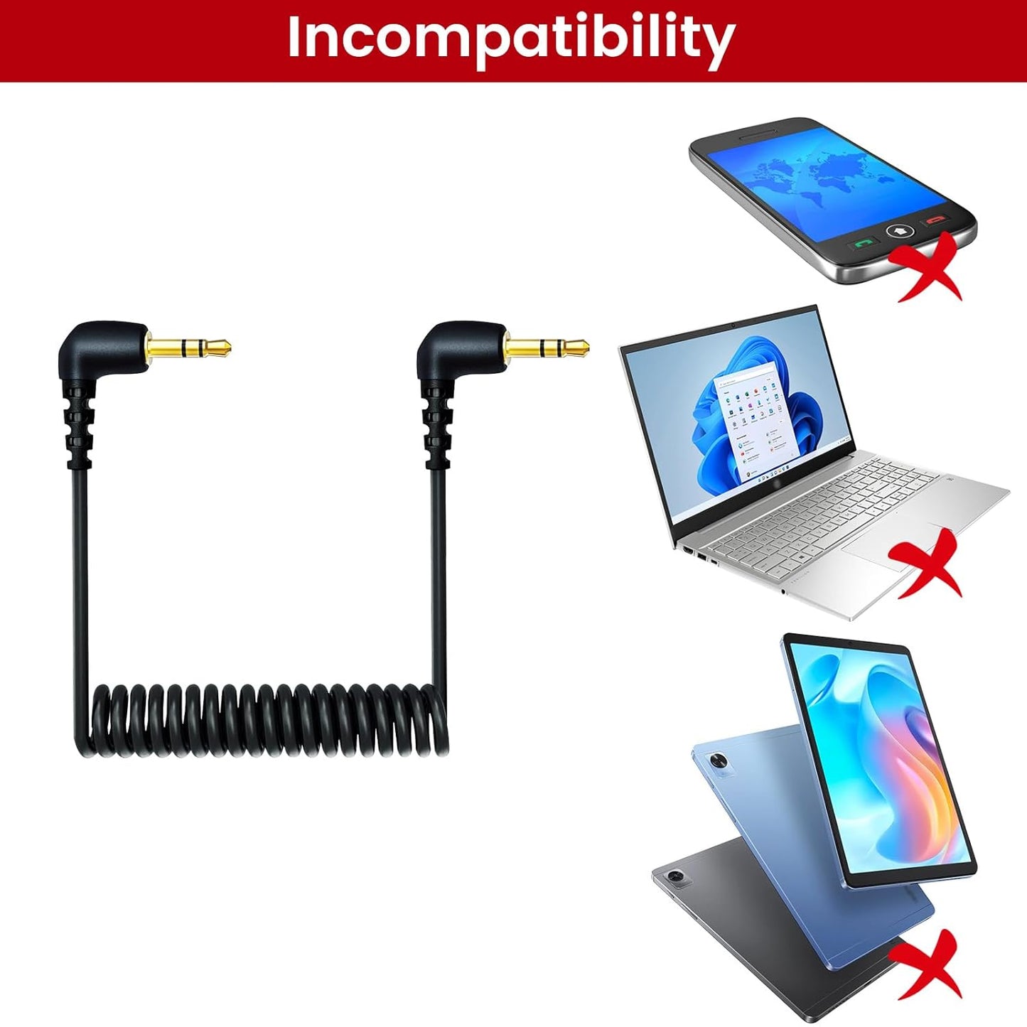 2-Pack 3.5mm Microphone Cable Compatible with DJI Mic 2 & Rode Microphone Wireless Pro, Coiled Dual 3.5mm TRS Patch Cable Audio Mic Cord for Cameras