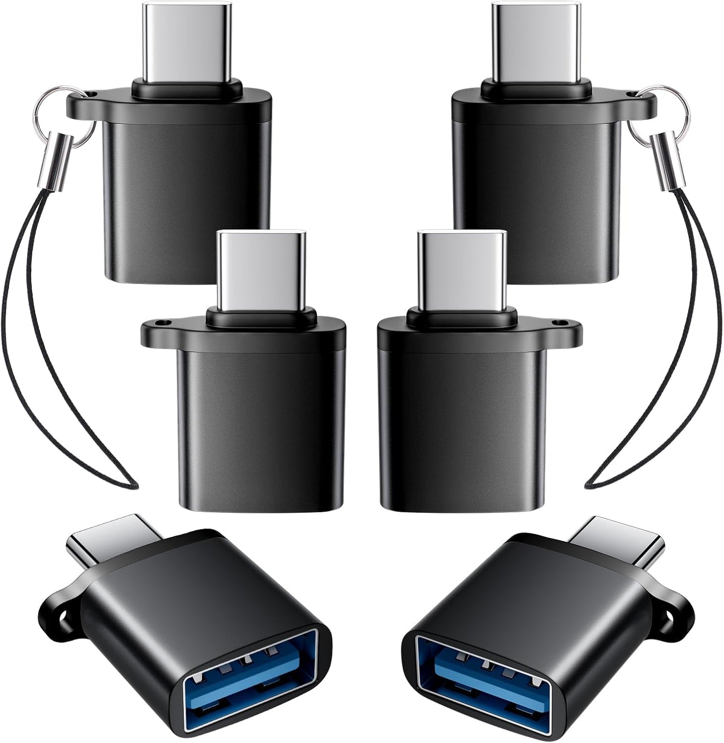 USB C to USB A Adapter 6 Pack,USBC to USB Adapter,TypeC Male USBA Female 3.0 Adaptor,USBC OTG Adapters for iPhone 16 15,MacBook Pro,iPad,Samsung Galaxy,Black