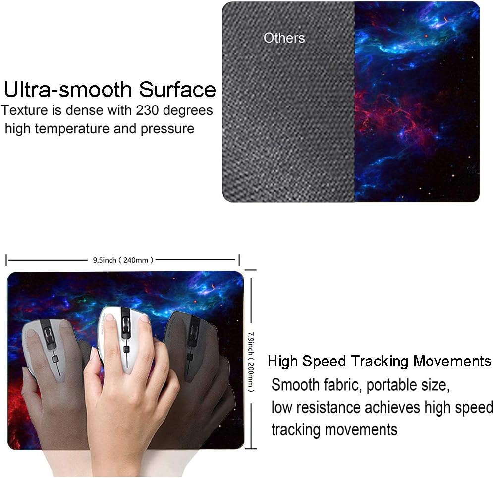 Galaxy Stars Light Black Mouse Pad, Red and Blue Nebula Mouse Mat, Non-Slip Rubber Base MousePads for Computer Office Laptop, 9.5"x7.9" Inch