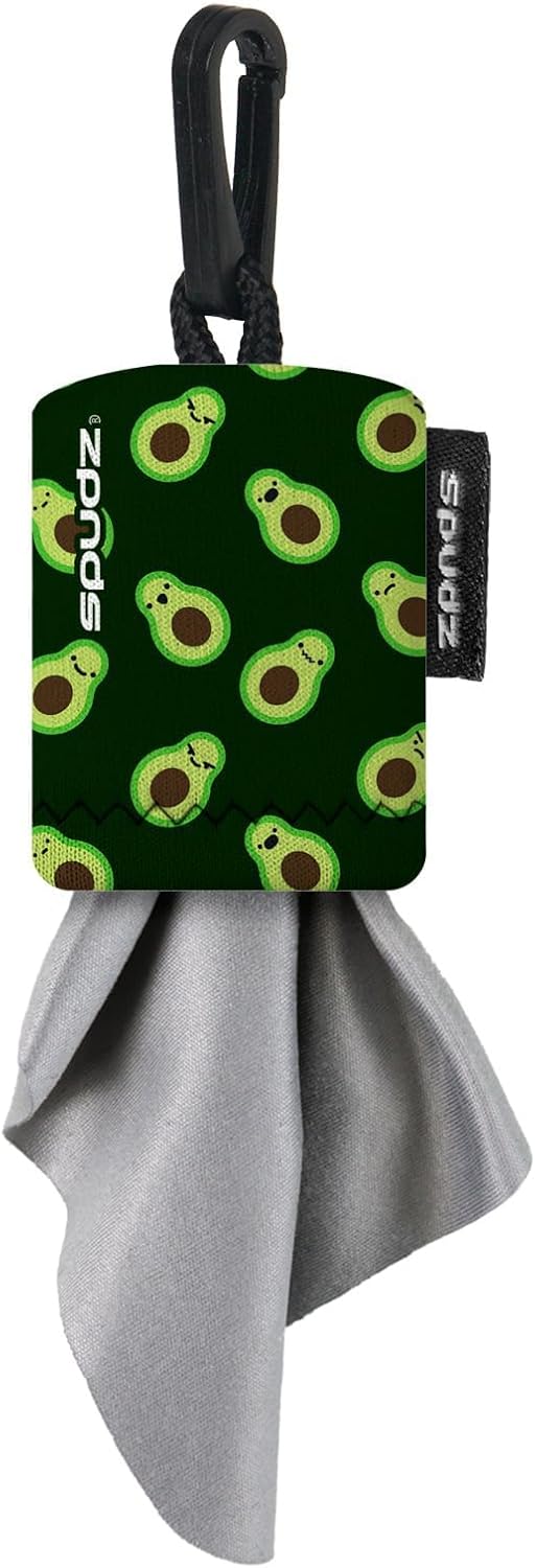 SPUDZ Ultra Microfiber Lens Cleaner – Closable Pouch, Clip-On, Washable – for Optics, Scopes, Glasses | Avocado, 6 x 6 Inch (2-Pack)