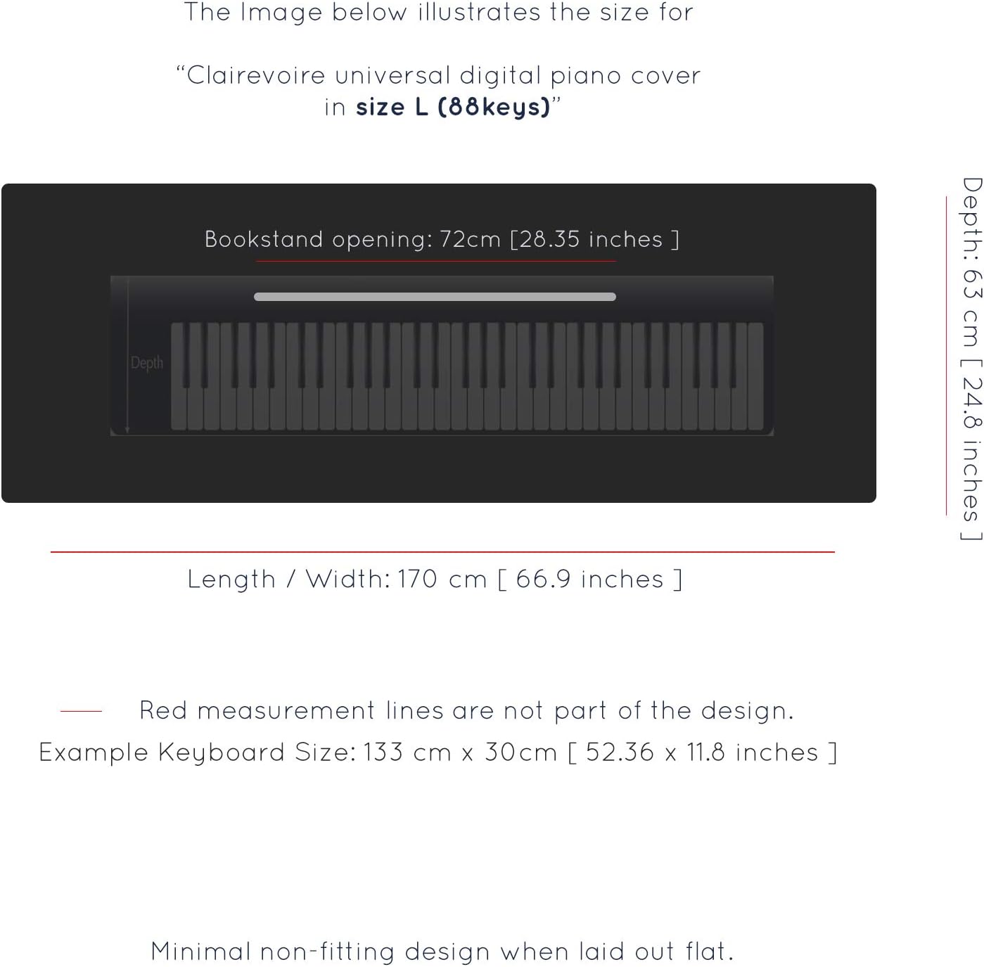 Clairevoire Piano Keyboard Dust Cover for 61 Keys to 88 Keys, Electric Pianos Cover, Digital Pianos Cloth Protection, Lightweight and Adjustable Closure,Ebony Black, L - Keyboard Piano up to 61" x 21"