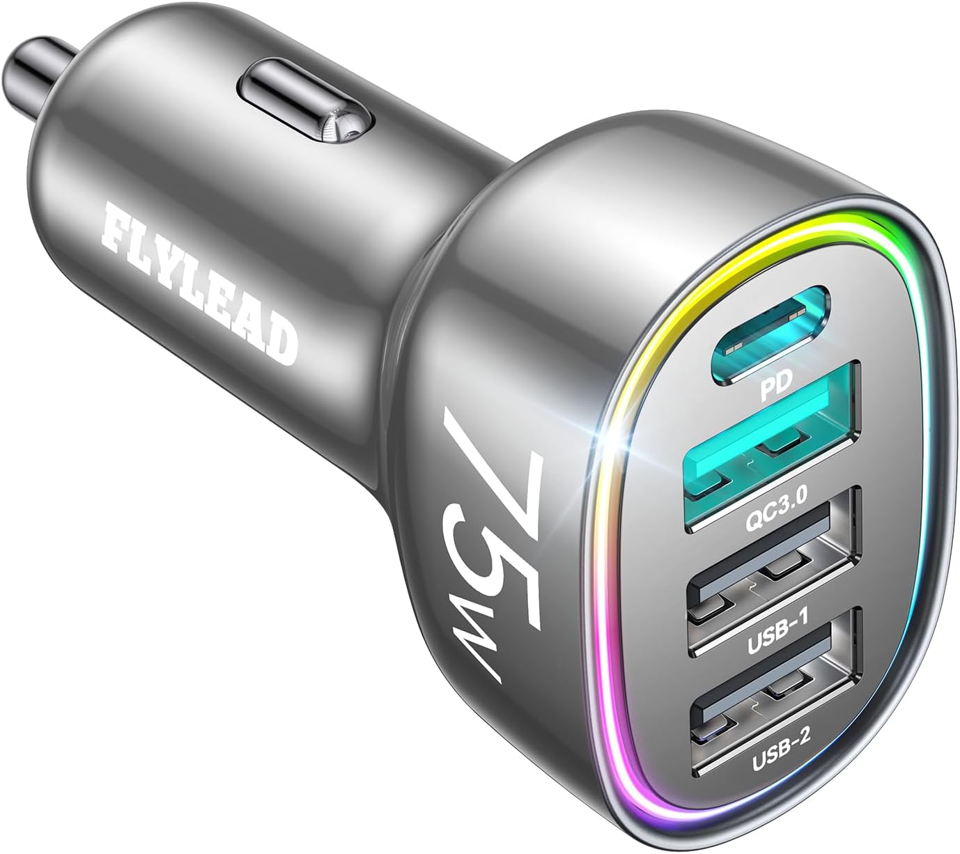 USB C Car Charger Cigarette Lighter Adapter 75W 4-Port Fast Car Charger Fast Charging- Titanium